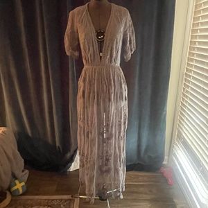 HONEY PUNCH Dusty Blue Floral Lace Maxi Dress Size M